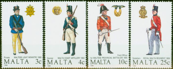 Collectible Postage Stamp Malta 1988 Uniforms 2nd Series Set of 4 SG832-835 V.F MNH