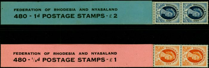 Valuable Postage Stamp Rhodesia & Nyasaland 1954 1/2d & 1d P.12.5 x 14 Coil Pair Leaders Attached MNH Scarce