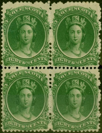 Valuable Postage Stamp from Nova Scotia 1860 8 1/2c Deep Green SG14 Very Fine MNH Block of 4