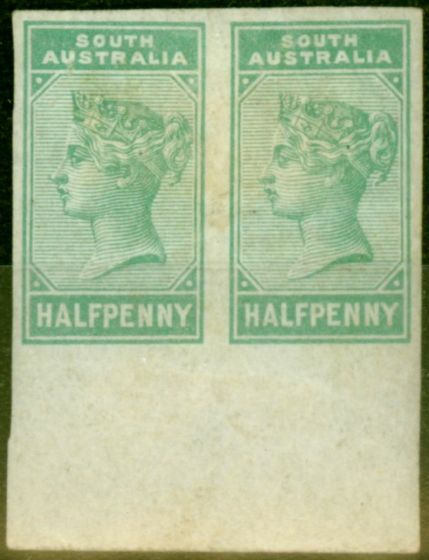 Rare Postage Stamp from South Australia 1883 1/2d Colour Trial in Green Good Mtd Mint Pair