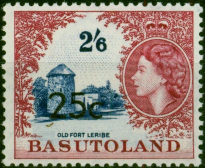 Basutoland 1961 25c on 2s6d Bright Ultramarine & Crimson-Lake SG66a Type II Fine LMM . Queen Elizabeth II (1952-2022) Mint Stamps
