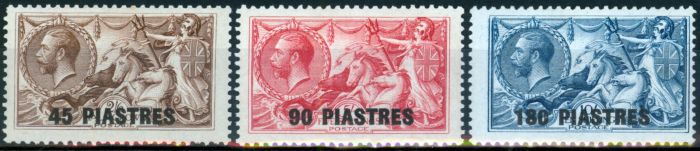 Old Postage Stamp from British Levant 1921 set of 3 High Values SG48-50 Fine & Fresh Mtd Mint