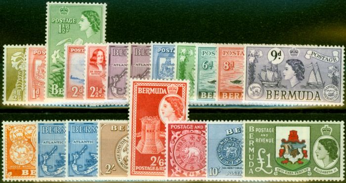 Old Postage Stamp from Bermuda 1953-57 Extended Set of 20 SG135-150 Very Fine MNH