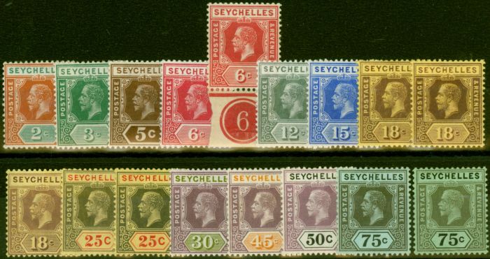 Collectible Postage Stamp Seychelles 1917-22 Extended Set of 17 to 75c SG82-93a Fine LMM