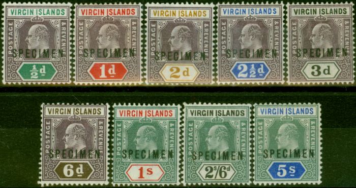 Collectible Postage Stamp Virgin Islands 1904 Specimen Set of 9 SG54s-62s Fine & Fresh MM