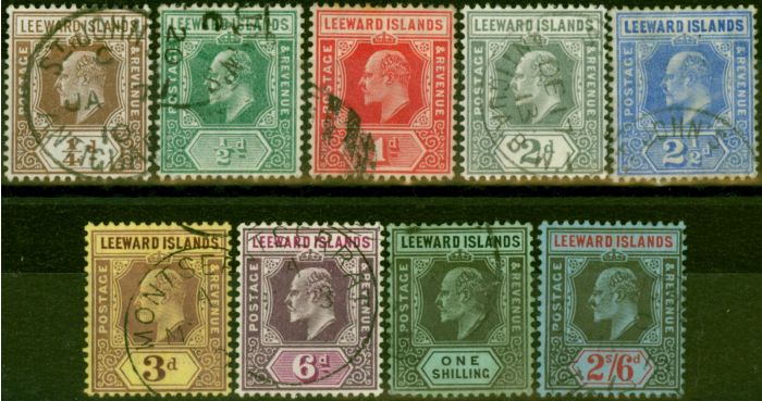 Collectible Postage Stamp Leeward Islands 1907 Set of 9 to 2s6d SG36-44 Fine Used