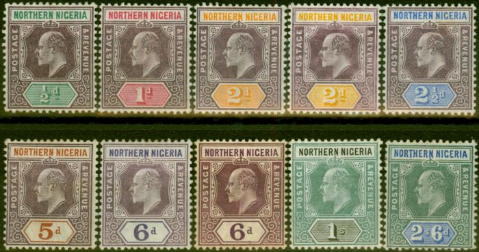 Collectible Postage Stamp Northern Nigeria 1905-07 Extended Set of 10 SG20-27 Ordinary & Chalk Papers Fine MM CV £320