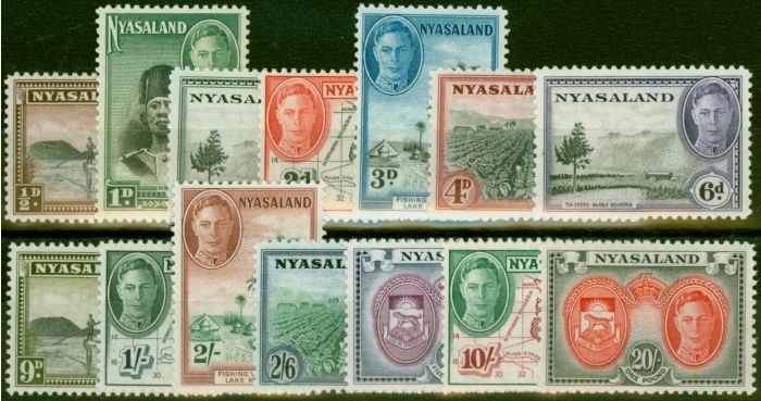 Rare Postage Stamp from Nyasaland 1945 Set of 14 SG144-157 Fine Lightly Mtd Mint (2)