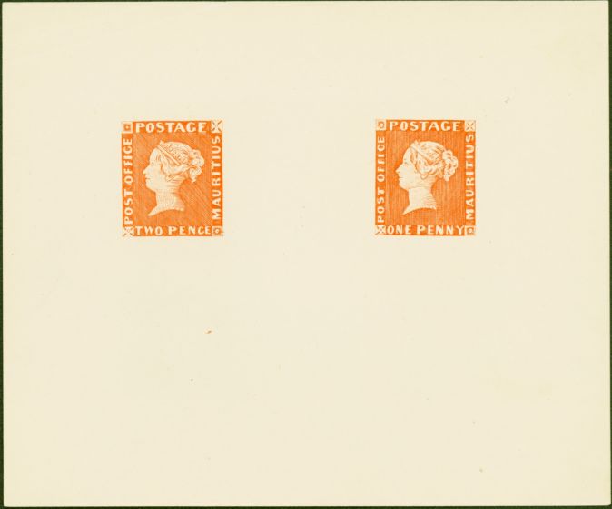 Collectible Postage Stamp from Mauritius 1847 POST OFFICE 1d and 2d in Orange-Red  SG1 and SG2 Reprinted from the original plate