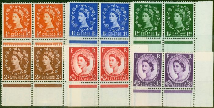Old Postage Stamp GB 1957 Graphite Lined Set of 6 SG561-566 V.F VLMM Corner Pairs