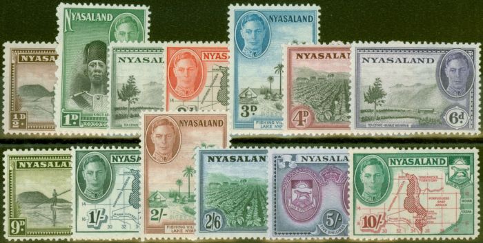Collectible Postage Stamp from Nyasaland 1945 set of 13 to 10s SG144-156 Fine Lightly Mtd Mint