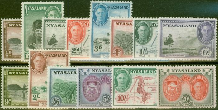 Collectible Postage Stamp from Nyasaland 1945 set of 14 SG144-157 Fine Very Lightly Mtd Mint