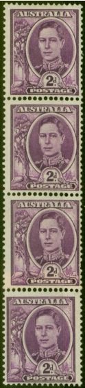 Valuable Postage Stamp Australia 1948 2d Bright Purple SG230aa Coil Join Strip of 4 V.F MNH