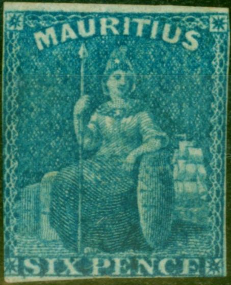Rare Postage Stamp from Mauritius 1859 2d Blue SG32 Fine & Fresh Unused 3 1/2 Close Margins