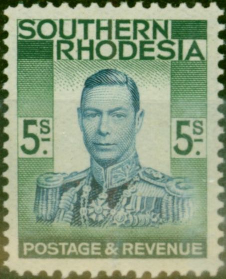 Valuable Postage Stamp Southern Rhodesia 1937 5s Blue & Blue-Green SG52 V.F MNH
