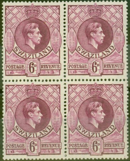 Collectible Postage Stamp from Swaziland 1944 6d Reddish Purple SG34b V.F MNH Block of 4