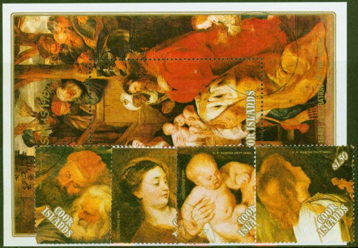 Collectible Postage Stamp from Cook Islands 1989 Christmas set of 5 SG1227-MS1231 V.F.U