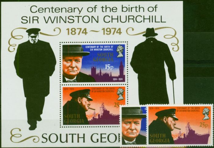 South Georgia 1974 Churchill Set of 3 SG40-MS42 V.F MNH . Queen Elizabeth II (1952-2022) Mint Stamps