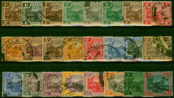 Fed of Malay States 1922-32 Tiger Set of 24 to $1 SG52-77 Fine Used . King George V (1910-1936) Used Stamps