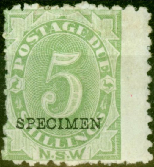 Valuable Postage Stamp from New South Wales 1891 5s Green Specimen SGD8s Fine Mtd Mint