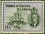 Old Postage Stamp Turks & Caicos Islands 1950 10s Black & Violet SG233 Very Fine VLMM