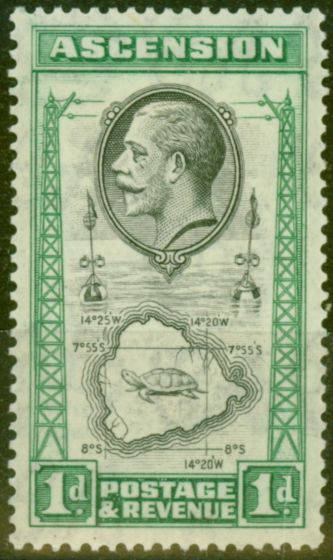 Collectible Postage Stamp from Ascension 1934 1d Black & Emerald SG22a Teardrop Flaw Fine & Fresh Very Lightly Mtd Mint