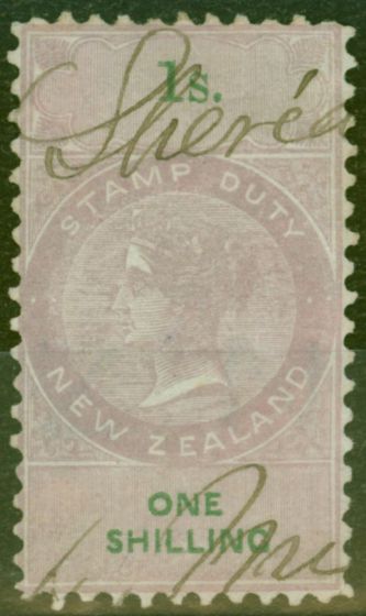 Old Postage Stamp from New Zealand 1867 Stamp Duty 1s Lilac & Green P.10 Wmk NZ
