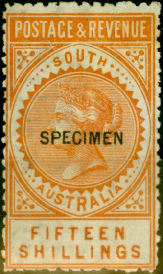 Old Postage Stamp from South Australia 1886 15s Brownish Yellow Specimen SG198as Fine & Fresh Mtd Mint