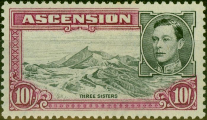 Valuable Postage Stamp Ascension 1944 10s Black & Bright Purple SG47a P.13 Fine LMM