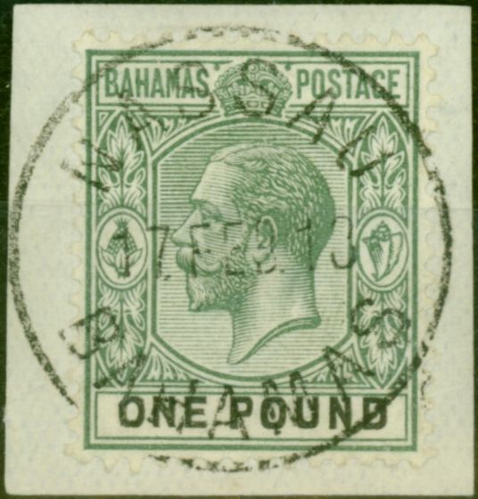 Collectible Postage Stamp Bahamas 1912 £1 Dull Green & Black SG89 Superb Used on Piece