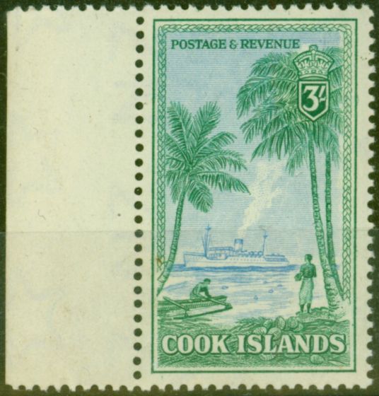 Rare Postage Stamp from Cook Islands 1949 3s Lt Blue & Bluish Green SG159 Fine MNH
