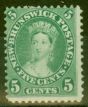 Rare Postage Stamp from New Brunswick 1860 5c Yellow-Green SG14 Fine Lightly Mtd Mint.