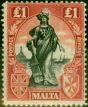 Valuable Postage Stamp from Malta 1922 £1 Black & Carmine-Red SG139 Fine Very Lightly Mtd Mint