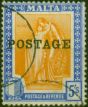 Malta 1926 5s Orange-Yellow & Bright Ultramarine SG155 Fine Used (2) King George V (1910-1936) Rare Stamps