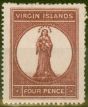 Old Postage Stamp from Virgin Islands 1867 4d Lake Red Pale Rose Paper SG15 Fine & Fresh Mtd Mint
