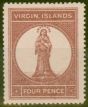 Rare Postage Stamp from Virgin Islands 1867 4d Lake Red Pale Rose Paper SG15 V.F Lightly Mtd Mint