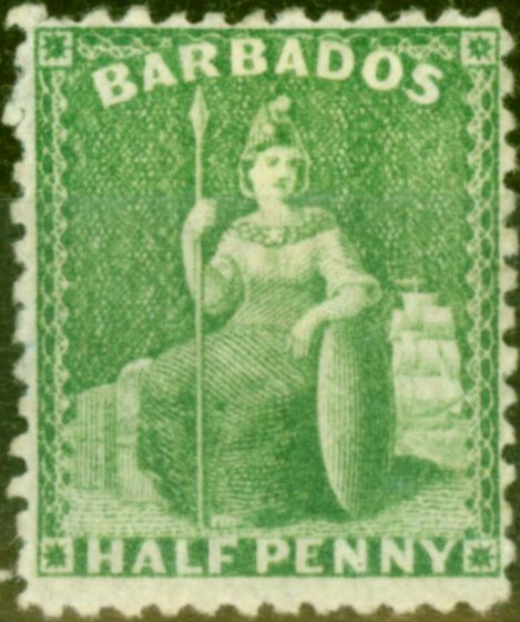 Rare Postage Stamp from Barbados 1875 1/2d Bright Green SG67 Fine Mtd Mint