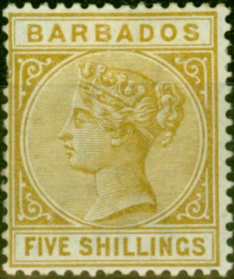 Valuable Postage Stamp from Barbados 1886 5s Bistre SG103 Fine Mtd Mint
