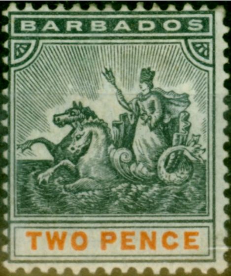 Old Postage Stamp Barbados 1899 2d Slate-Black & Orange SG108 Fine MM