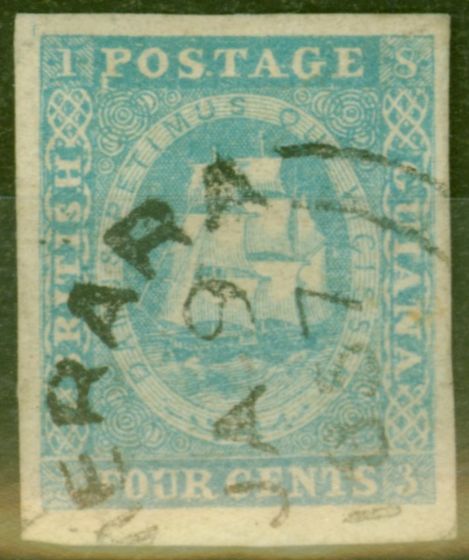 Rare Postage Stamp from British Guiana 1855 4c Pale Blue SG20 Fine Used DEMERARA JA 9 57 CDS 4 Huge Margins Ex-Sir Ron Brierley (Lionheart)
