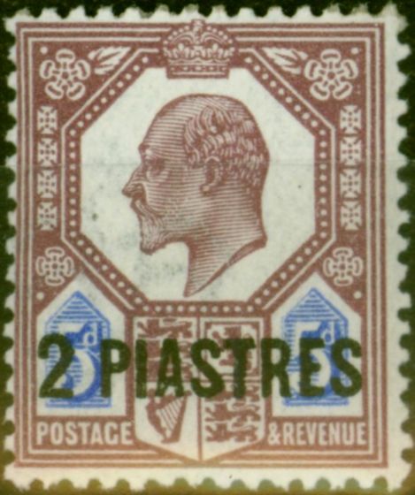 Collectible Postage Stamp British Levant 1912 2pi on 5d Deep Dull Reddish Purple & Bright Blue SG30a Fine Mounted Mint