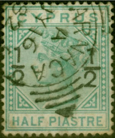 Valuable Postage Stamp Cyprus 1882 1/2 on 1/2pi Emerald-Green SG23 Fine Used (2)