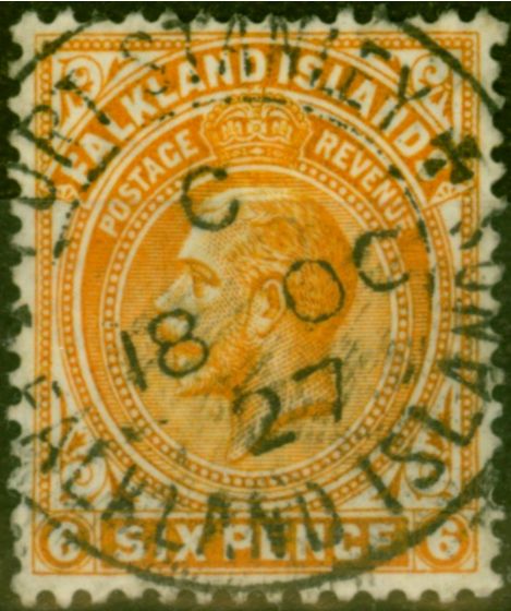 Valuable Postage Stamp Falkland Islands 1925 6d Yellow-Orange SG78 Fine Used (2)
