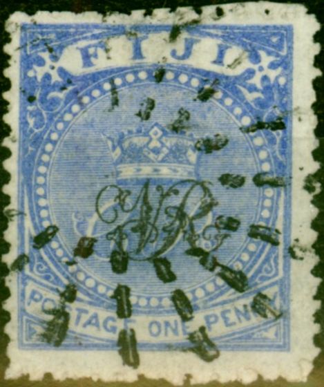 Rare Postage Stamp from Fiji 1877 1d Blue SG31 Good Used