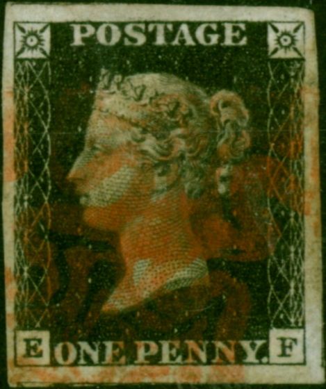 GB 1840 1d Penny Black SG2 Pl. 7  (E-F) V.F.U 4 Large Margins Red MX . Queen Victoria (1840-1901) Used Stamps