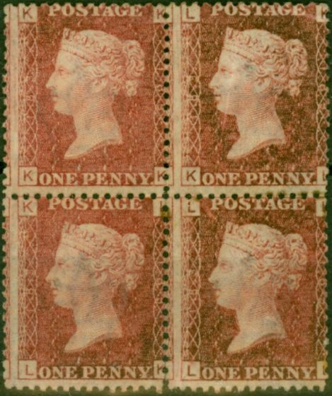Valuable Postage Stamp GB 1864 1d Lake-Red SG43-44 Pl 183 Fine MM Block of 4 (K-K, L-L)