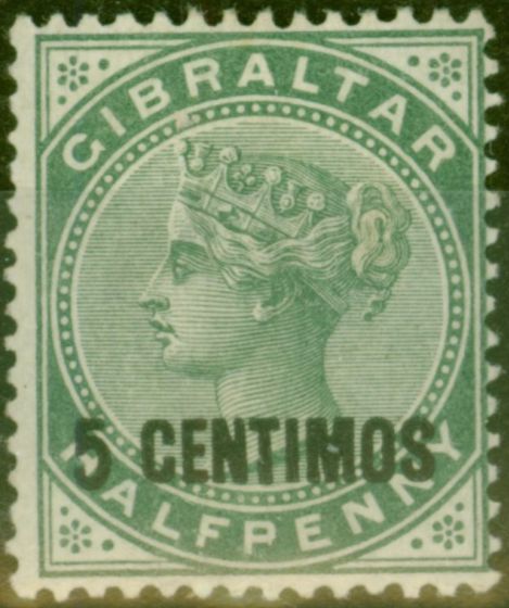Collectible Postage Stamp from Gibraltar 1889 5c on 1/2d Green SG15 Fine Lightly Mtd Mint