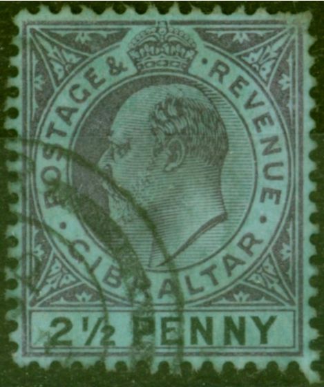Rare Postage Stamp Gibraltar 1907 2 1/2d Purple & Black-Blue SG59 Fine Used (2)