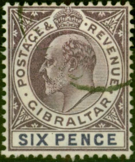Valuable Postage Stamp from Gibraltar 1908 6d Dull Purple & Violet SG60a Fine Used