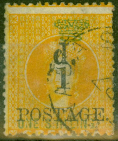 Old Postage Stamp from Grenada 1886 1d on 1s Orange SG38 Good Used